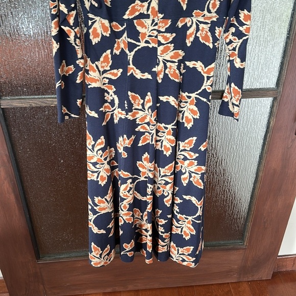 Tanya Taylor Floral Thea Dress Navy Orange Jersey Midi Turtle Neck Large. - Picture 12 of 13